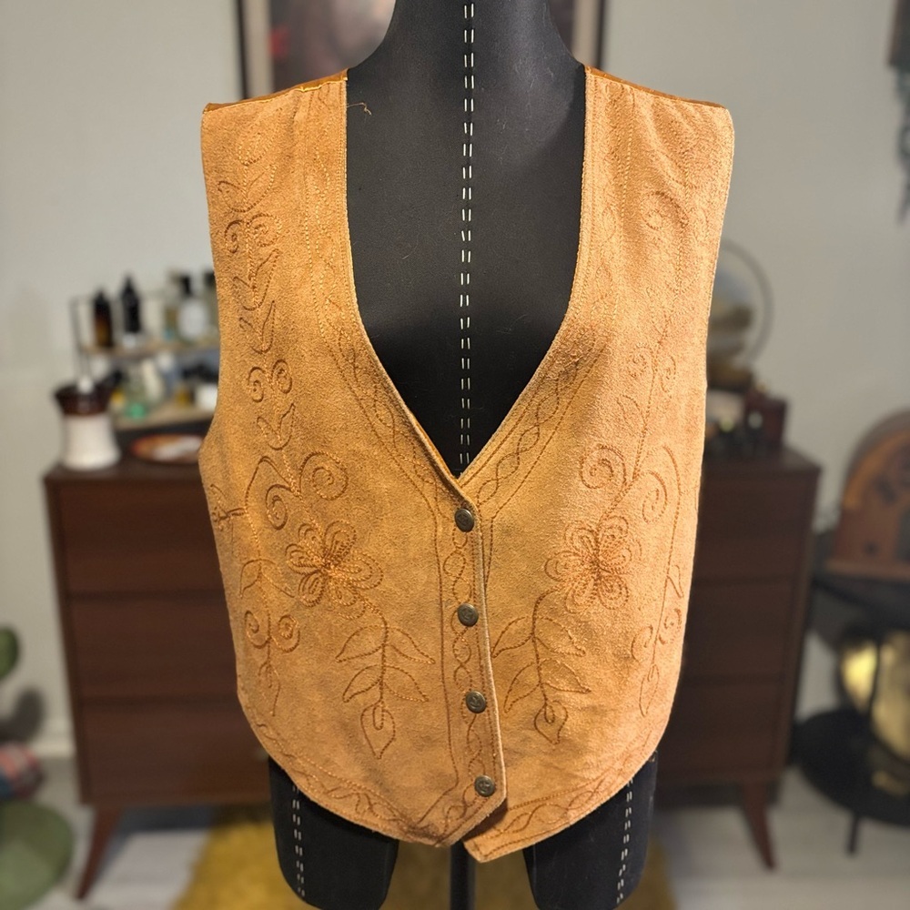 Embroidered Tan Vest